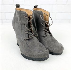 Nine West Gray Lace-Up Wedge Booties